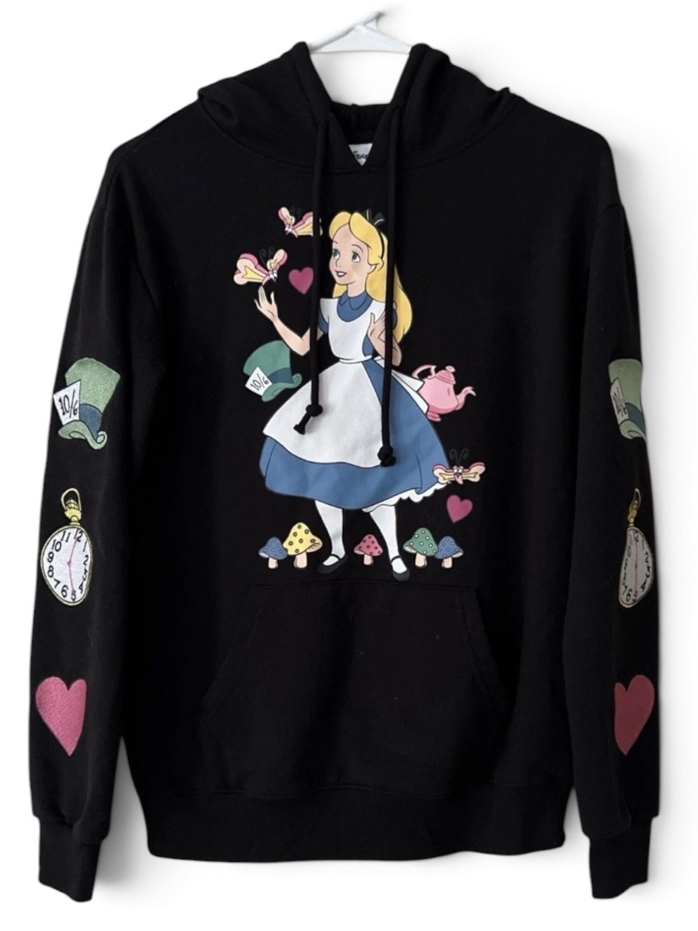 Disney Alice in Wonderland Kids Size XL Embroidered Black Hoodie